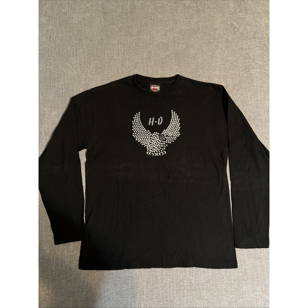 Vintage Harley Davidson Studded Long Sleeve T-Shirt Women's M‎ Black